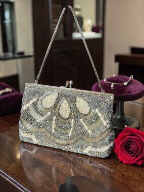 Vintage 1960s Hand‑Beaded Hong Kong Evening Clutch